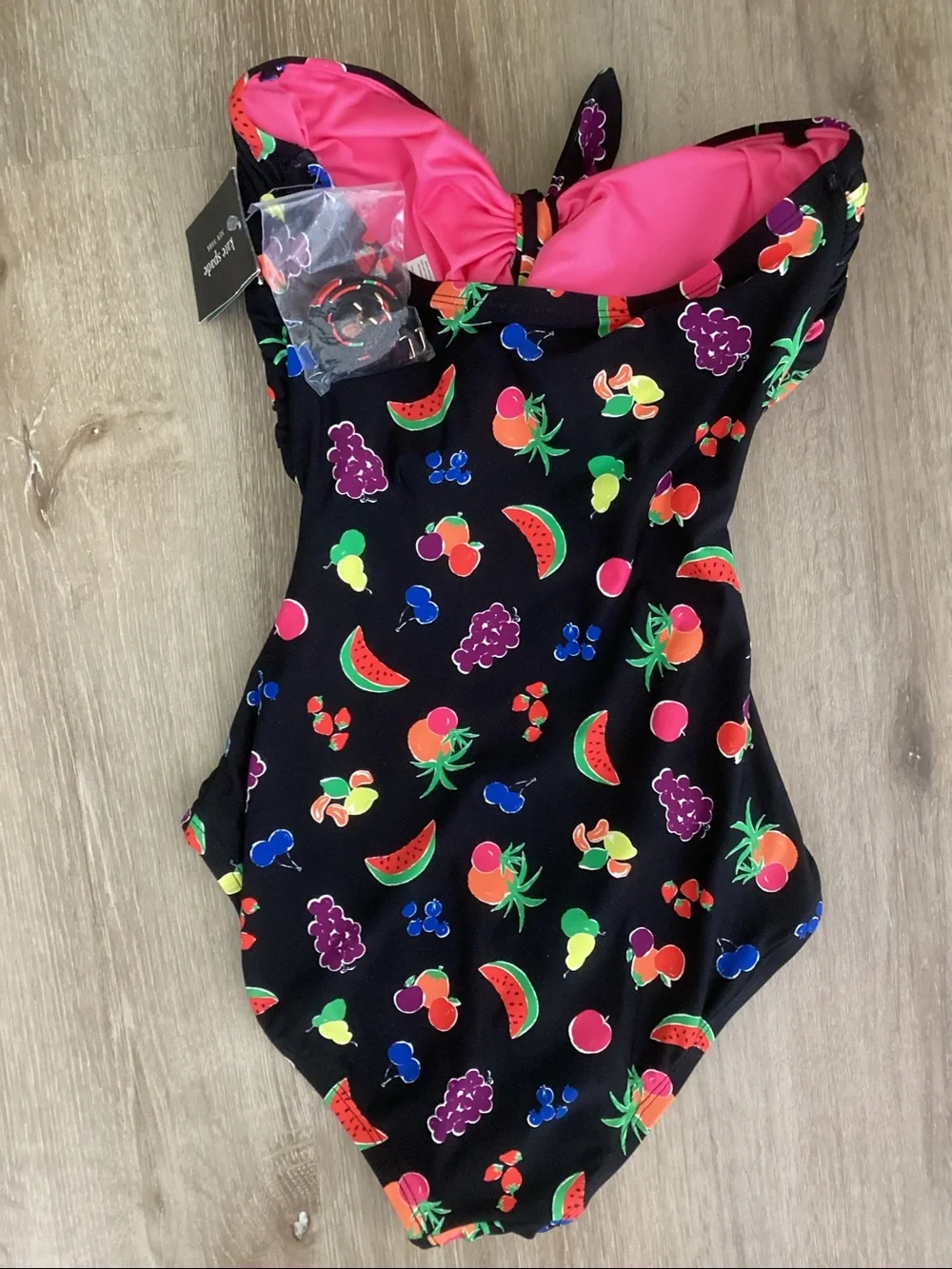 NWT Kate Spade Summer Fruits Bandeau Cut Out One Piece Swimsuit SZ XS Retro